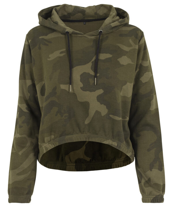Build Your Brand Women's camo cropped hoodie