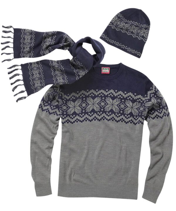 The Christmas Shop Traditional knitted jumper, hat and scarf set