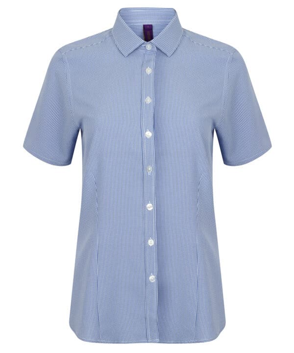 Henbury Women's gingham Pufy wicking short sleeve shirt