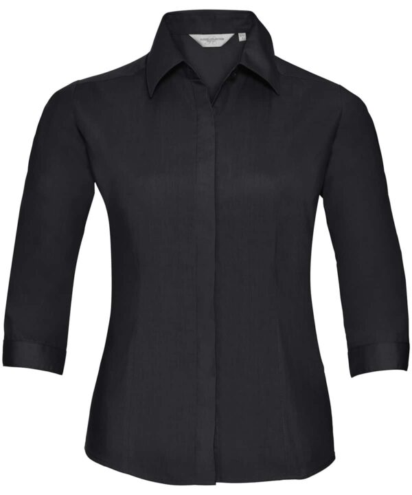 Russell Collection Women's ¾ sleeve polycotton easycare fitted poplin shirt