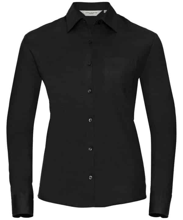 Russell Collection Women's long sleeve 100% cotton poplin shirt