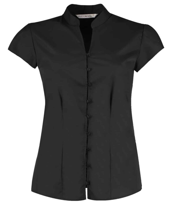 Kustom Kit Women's continental blouse mandarin collar cap sleeve (tailored fit)