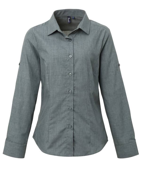 Premier Women's poplin cross-dye roll sleeve shirt