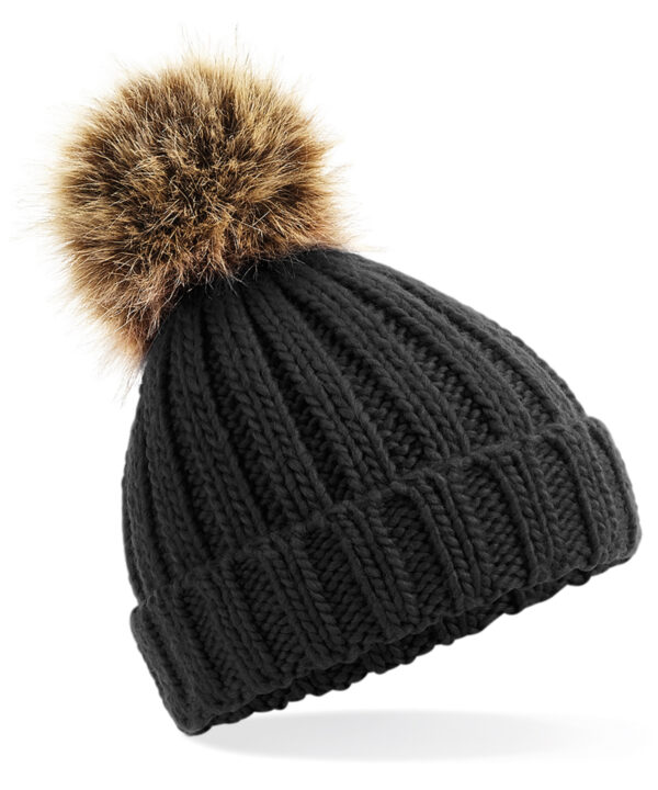 Beechfield Infant/junior fur pom pom chunky beanie